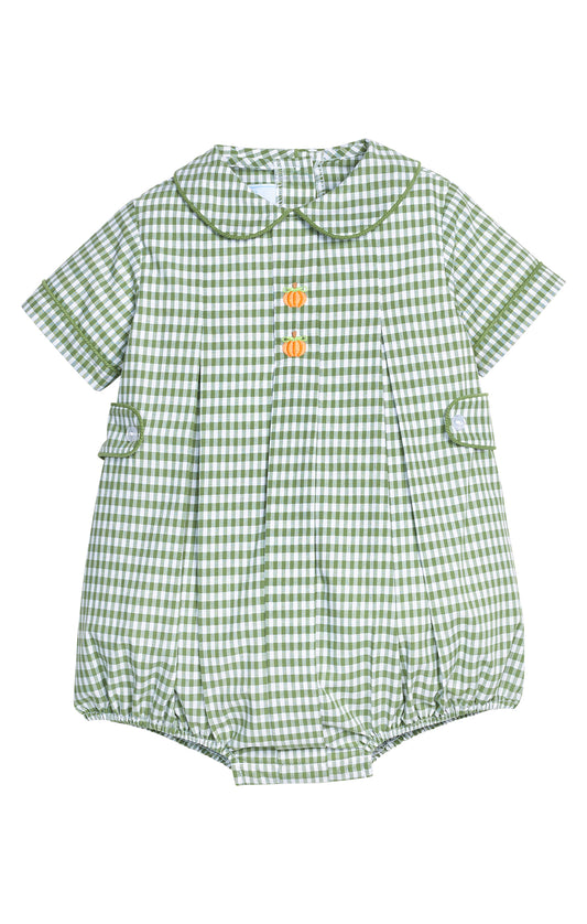 Pumpkin Embroidered Nicholas Bubble-Watercress Gingham