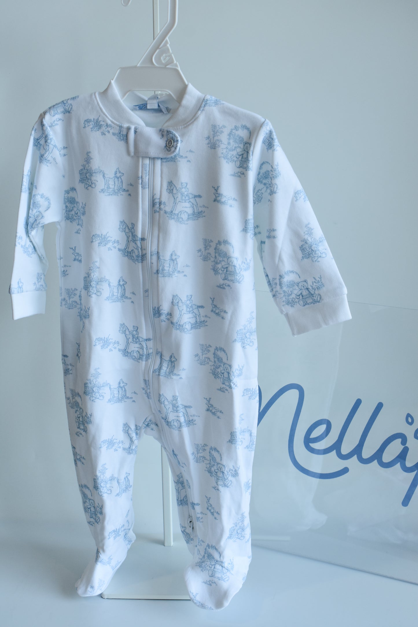 Classic Blue Toile Zipper Footie