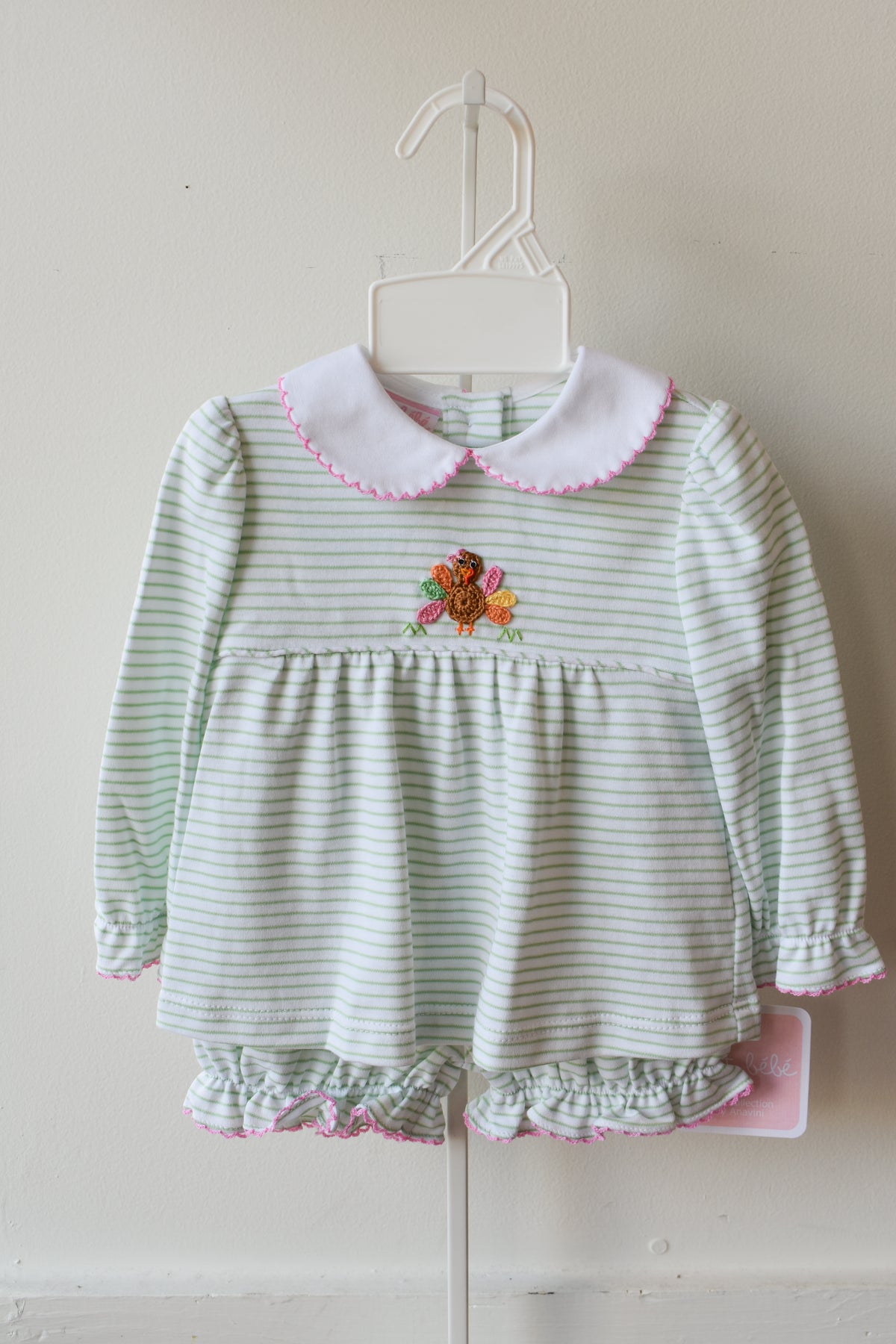 Girly Gobble Green Stripe Knit Bloomer Set