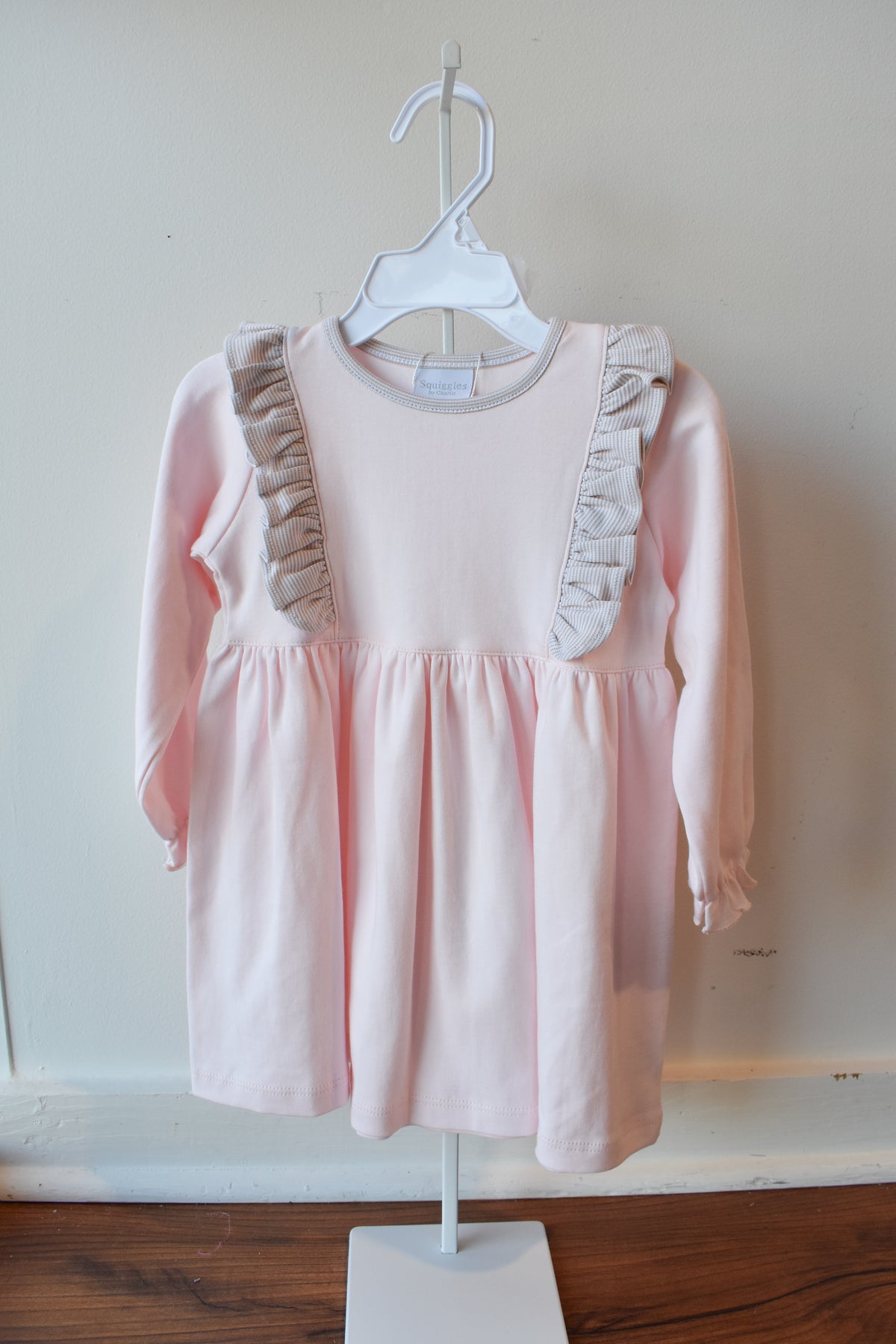 Fall Mini Stripe Pink Long Sleeve Ruffle Dress