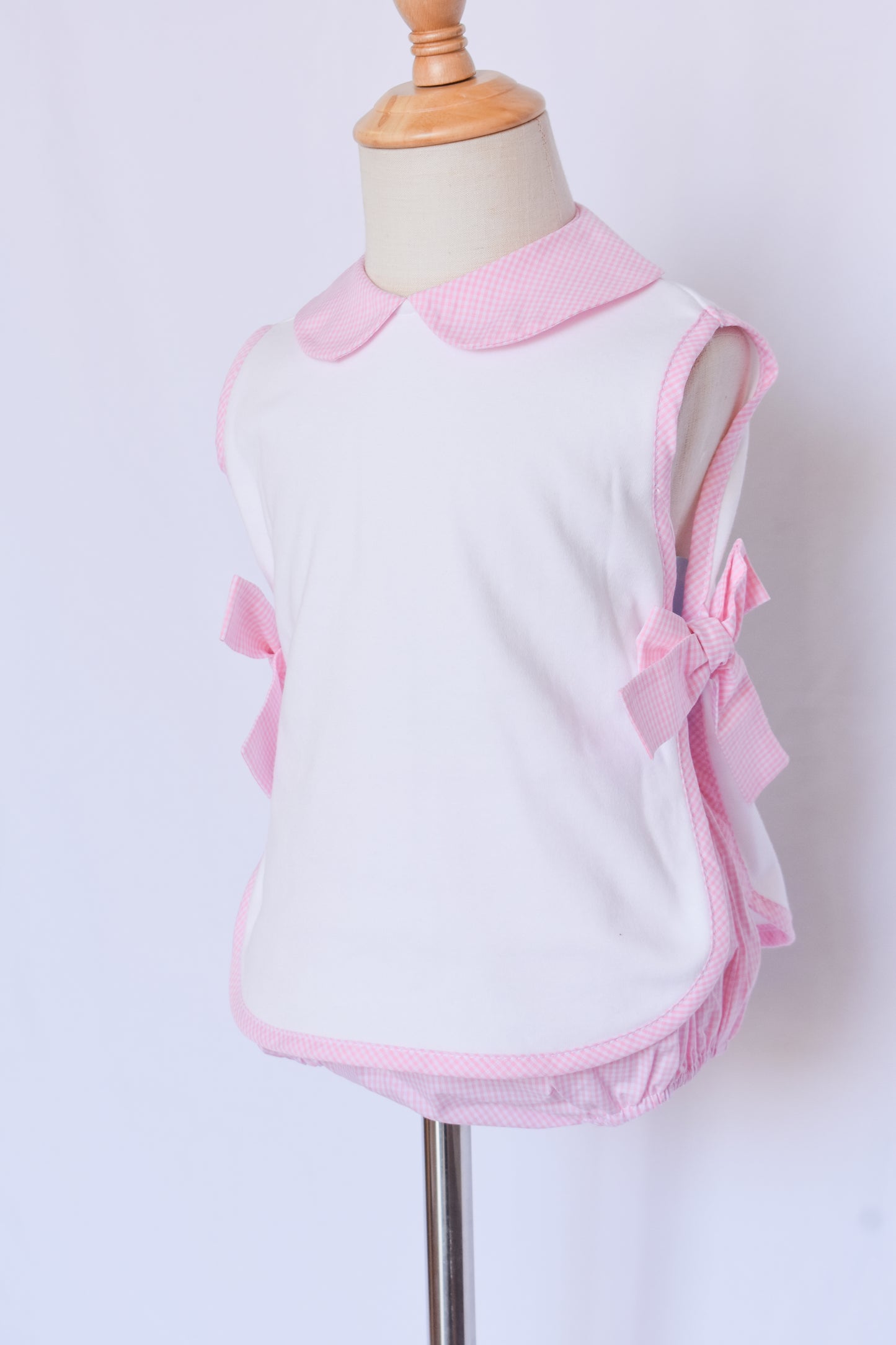 Bow Tab Diaper Set-Pink Mini Gingham