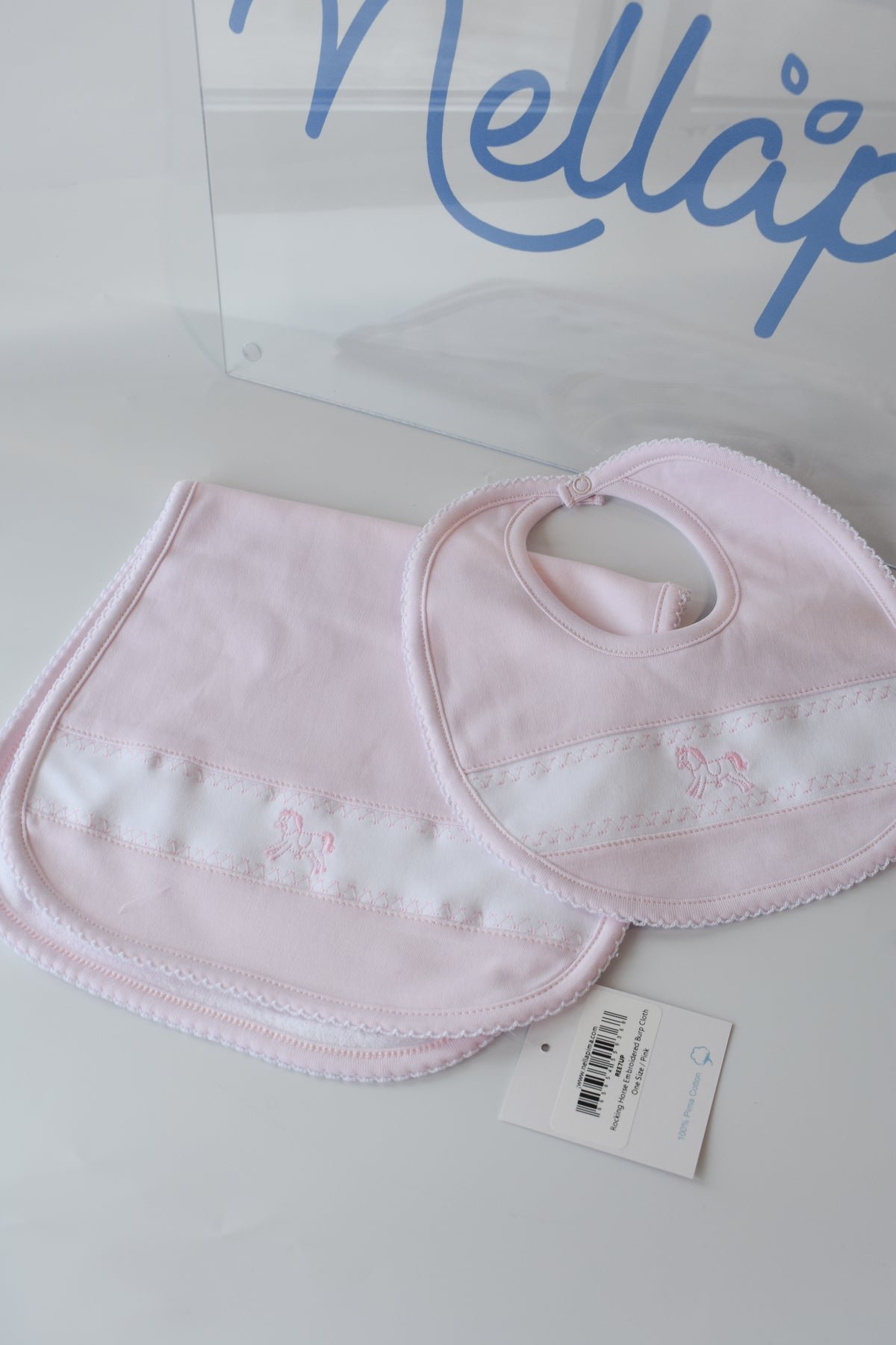 Pink Rocking Horse Embroidered Bib