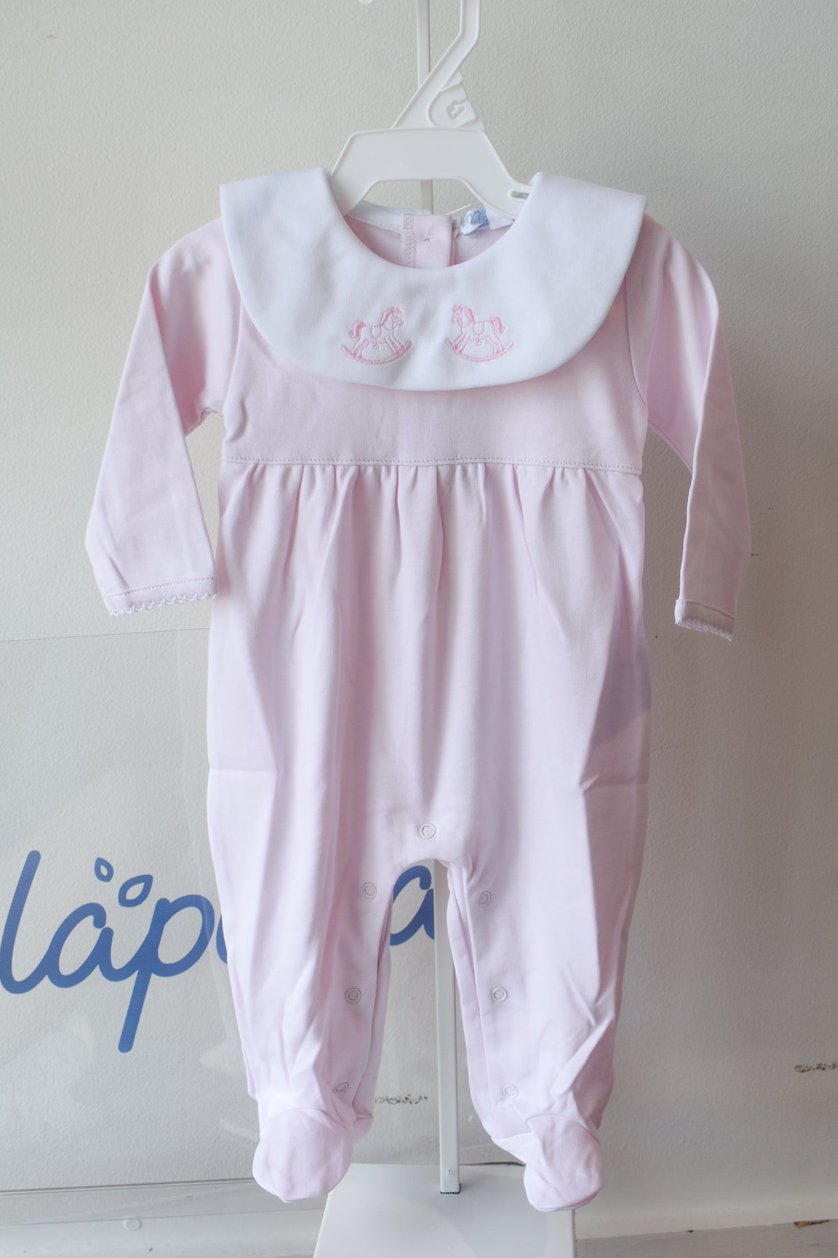 Pink Rocking Horse Embroidered Footie