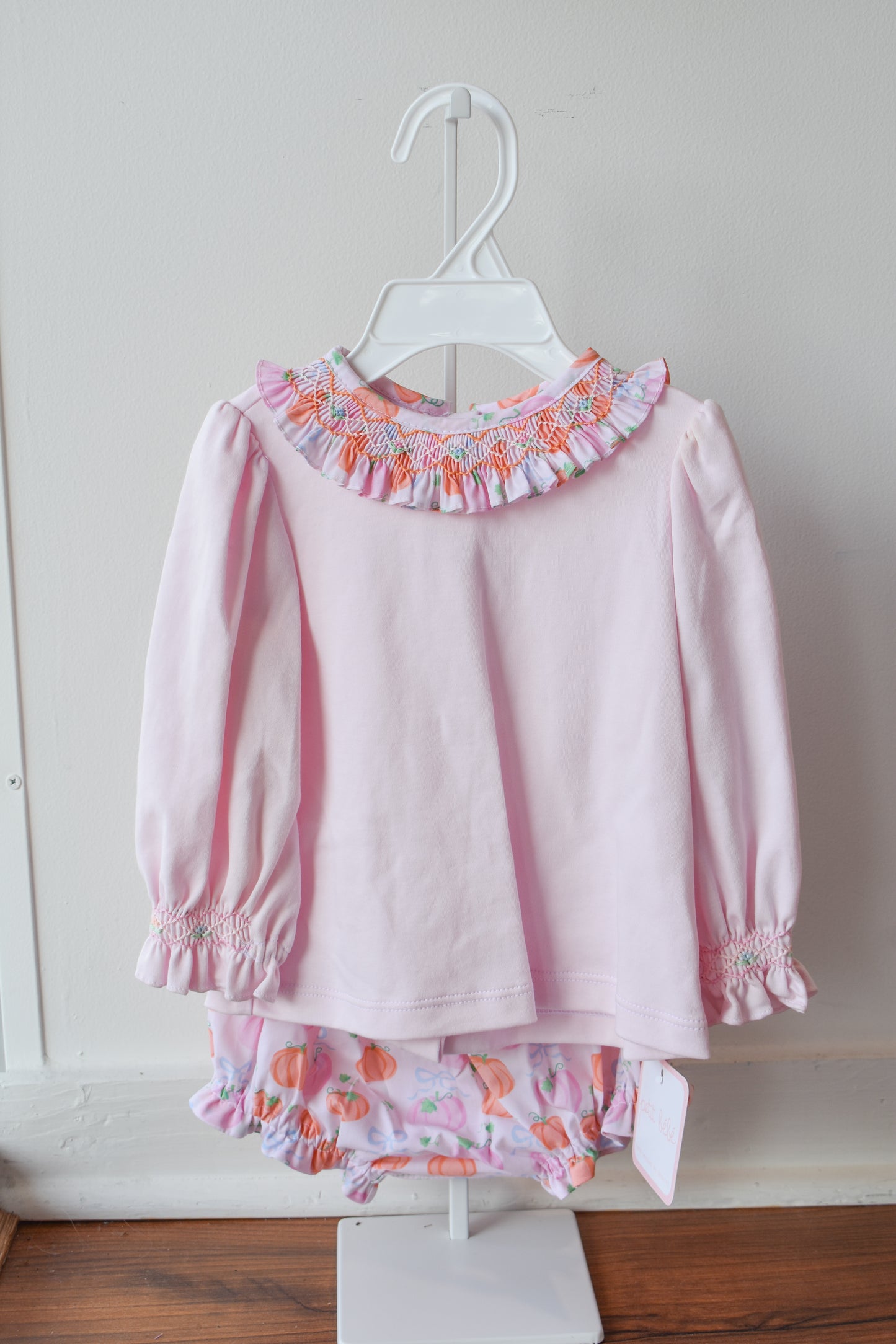 Piper’s Pumpkin Smocked Collar Knit Bloomer Set