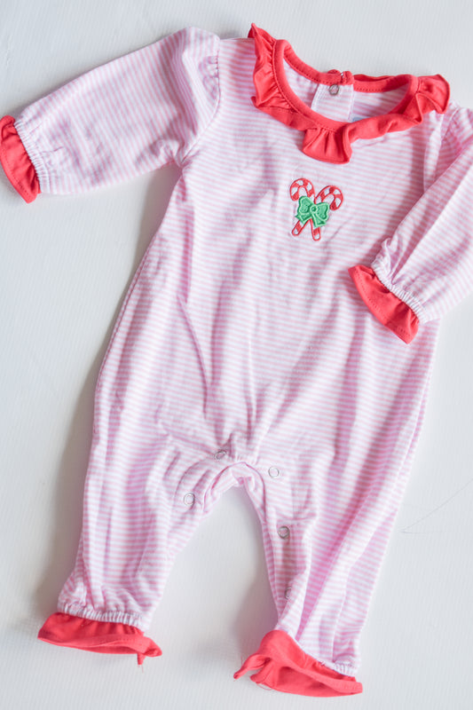 Candy Cane Cutie Pink Ruffled Romper