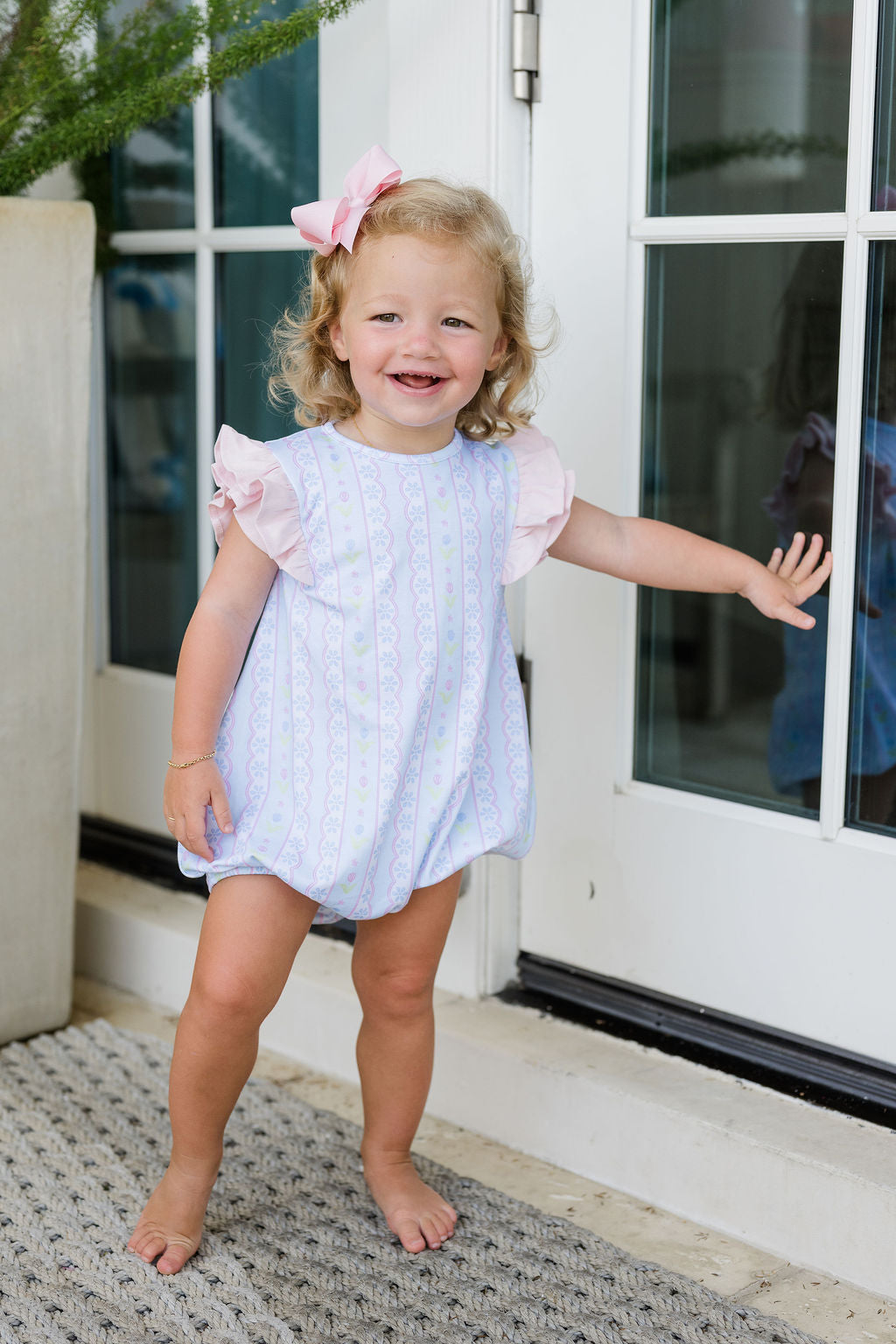 Blue Floral Scallop Knit Blake Bubble