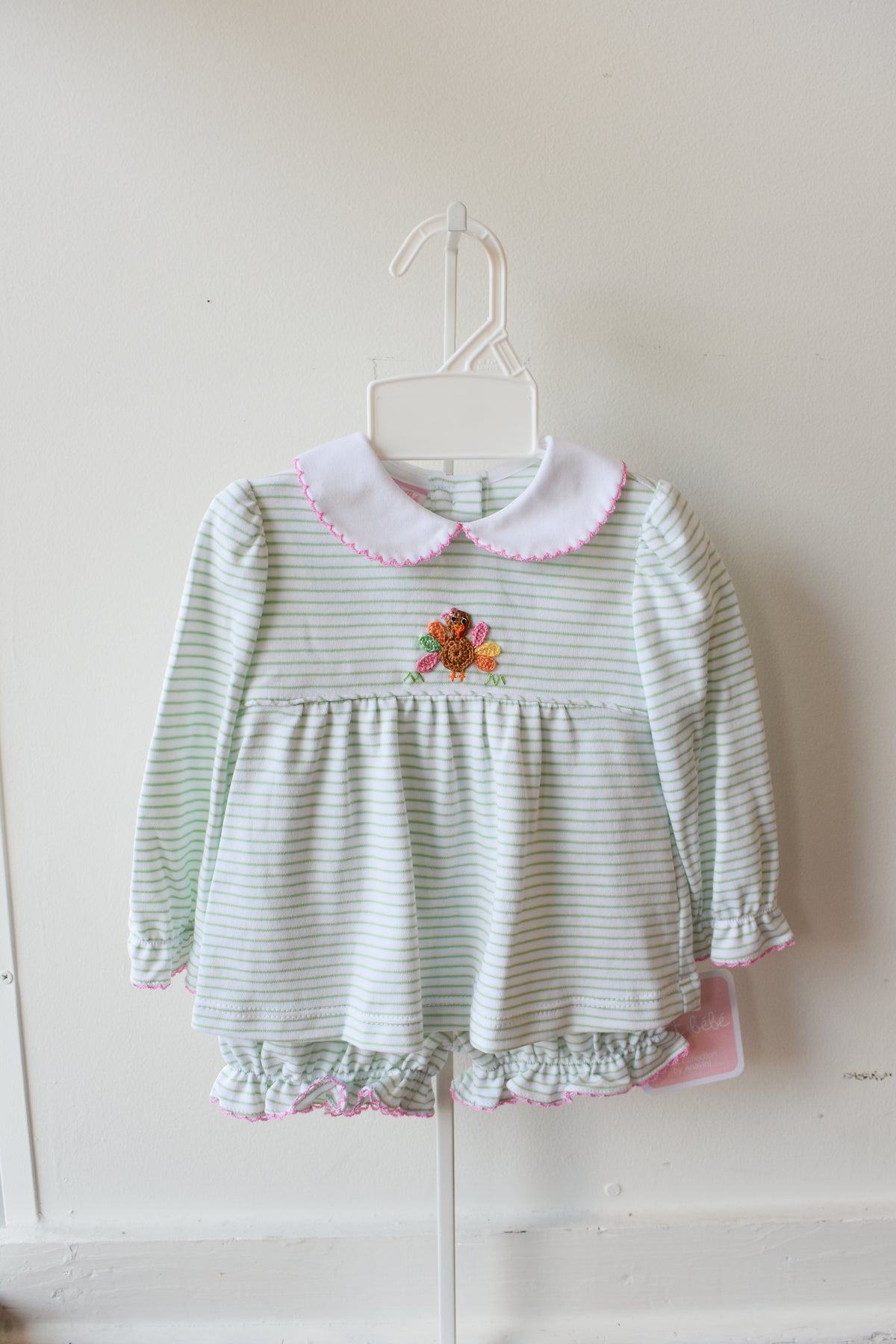 Girly Gobble Green Stripe Knit Bloomer Set