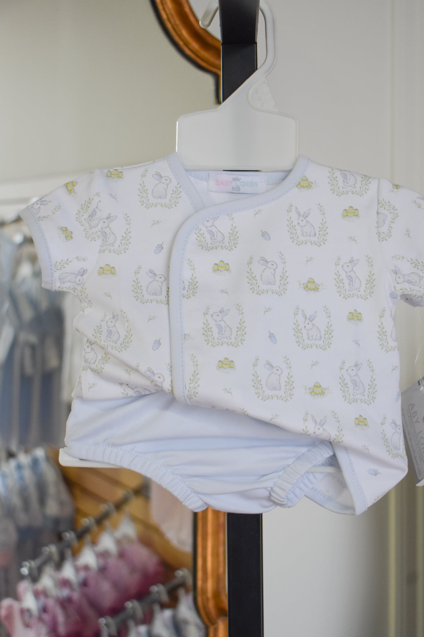 Hop Into Spring-Blue Bunny Printed Diaper Set