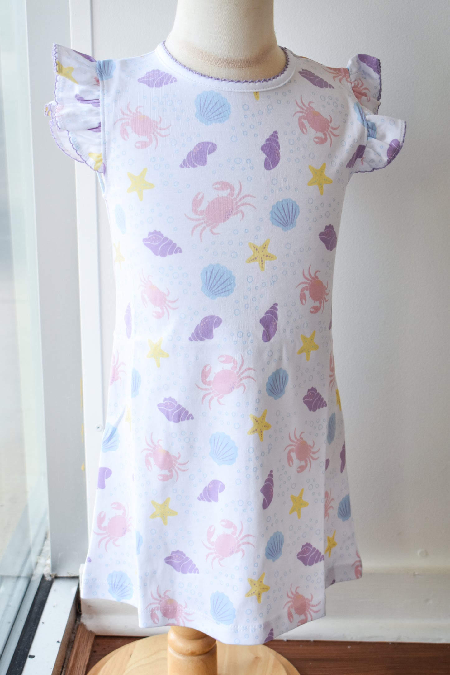 Printed Angel Sleeve Knit Dress-Seashells