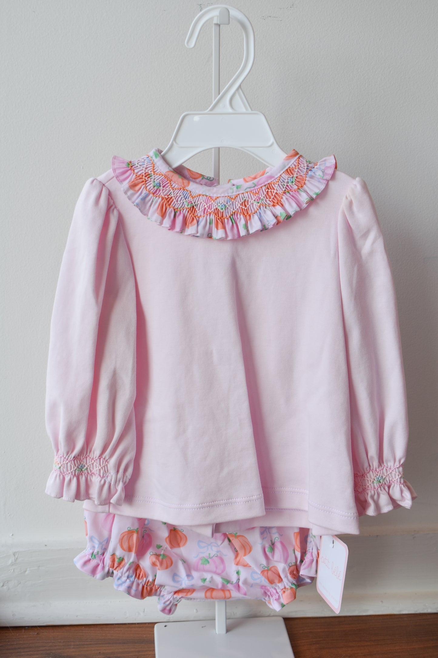 Piper’s Pumpkin Smocked Collar Knit Bloomer Set