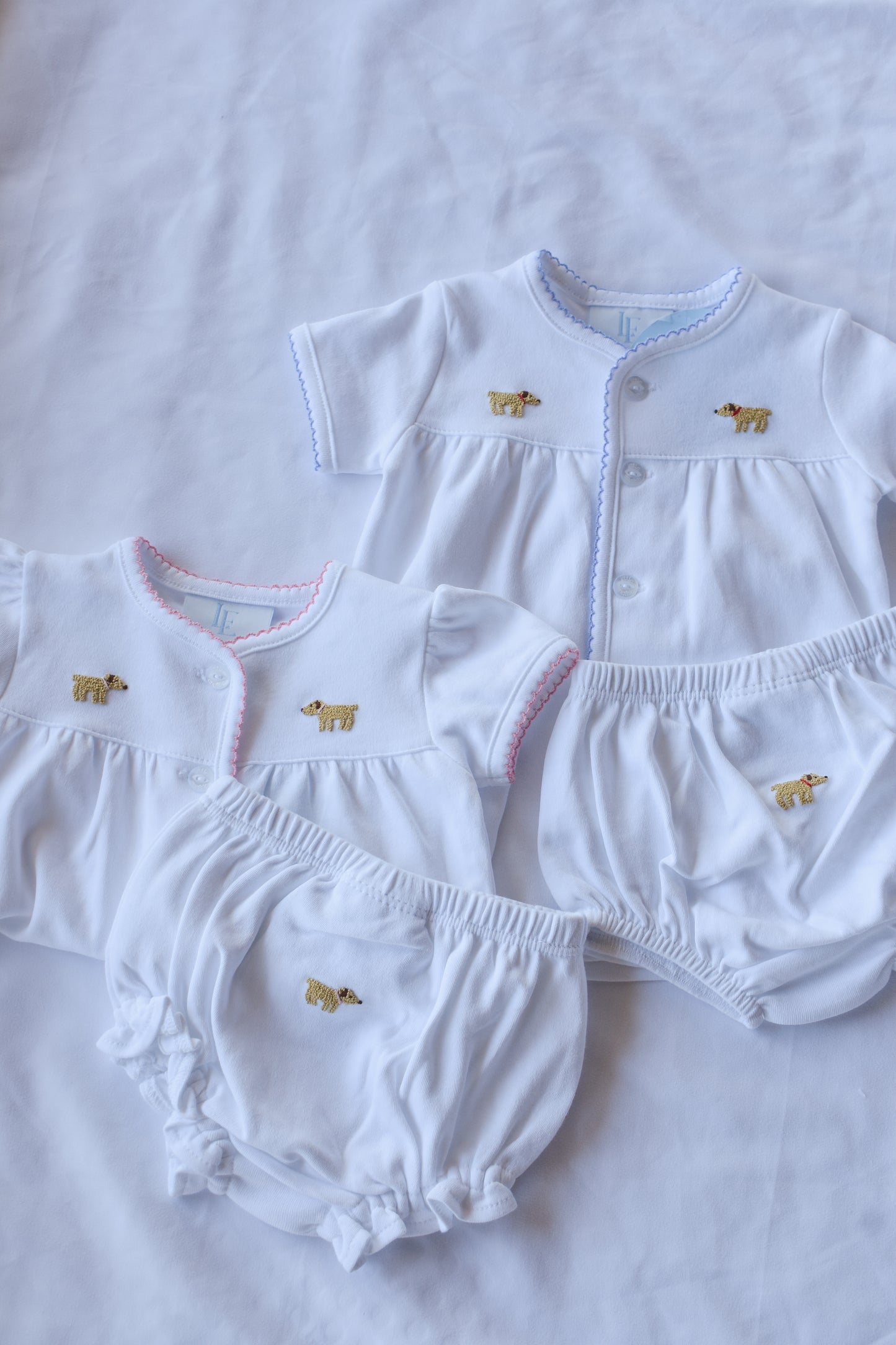 Pinpoint Layette Knit Set-Pink Puppy