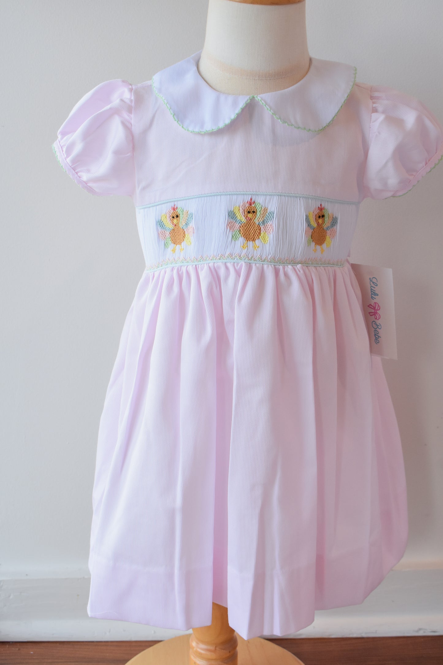 Rose's Colorful Turkeys Smocked Collared Dress