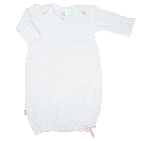 Paty Overlap Shoulder Gown-White/Pink Rosettes