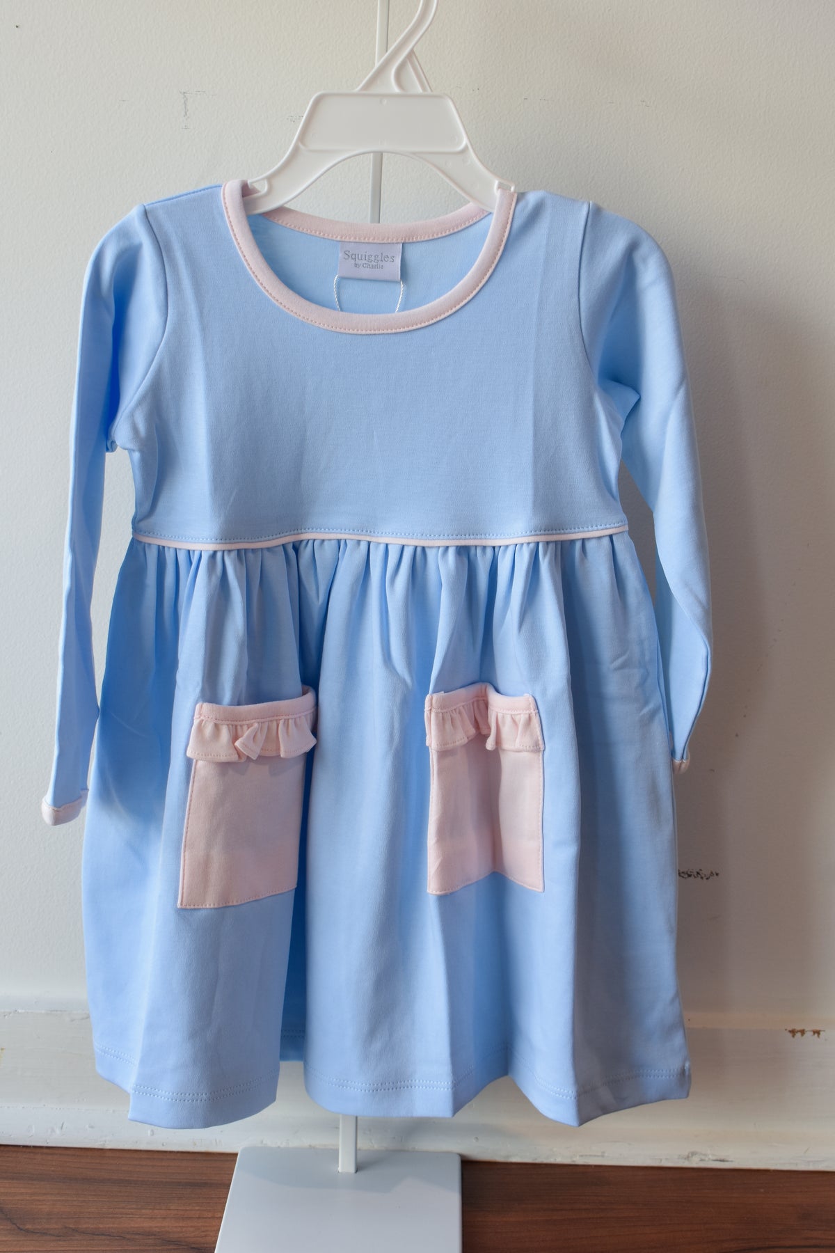 Blushing Blue Long Sleeve Pocket Dress