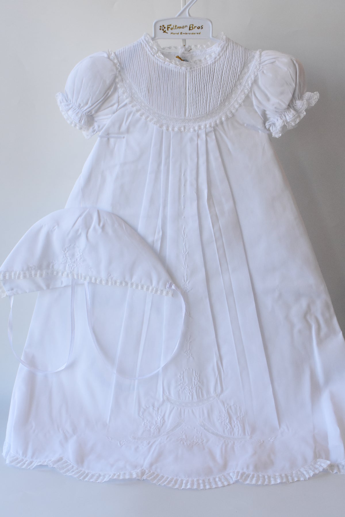 Girl's Pintuck and Lace Special Occasion Gown/Bonnet Set