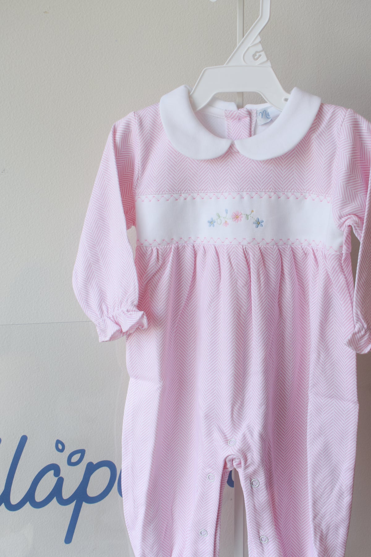 Pink Herringbone Floral Embroidered Playsuit