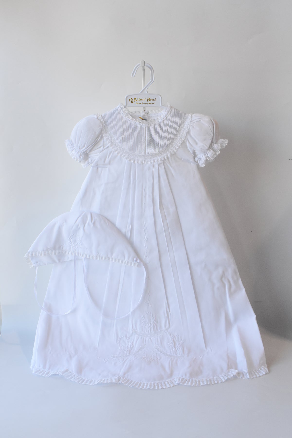 Girl's Pintuck and Lace Special Occasion Gown/Bonnet Set