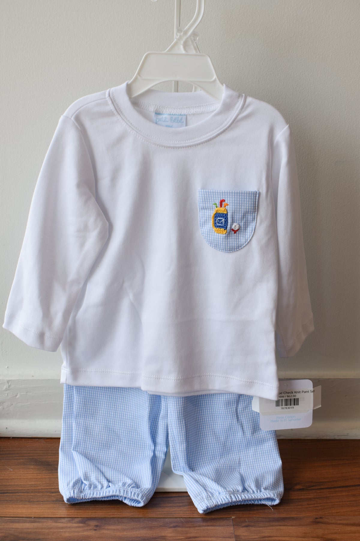 Mini Golf Blue Check Knit Pant Set