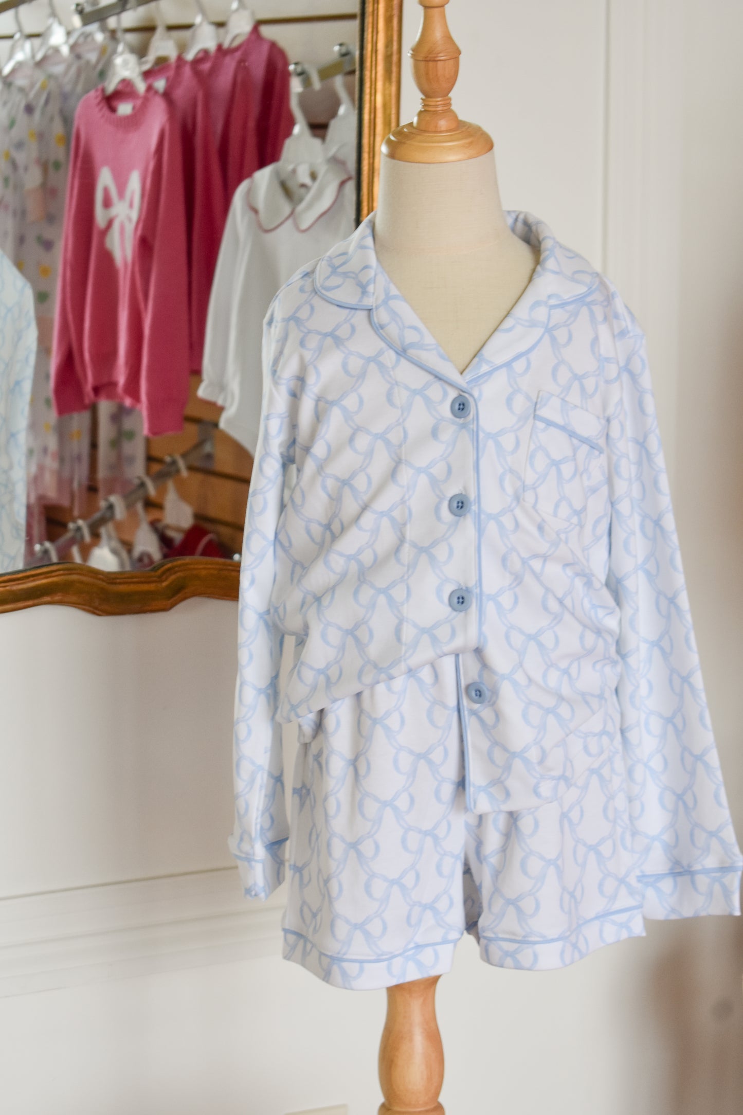 Blue Bows Button Up Lounge Set