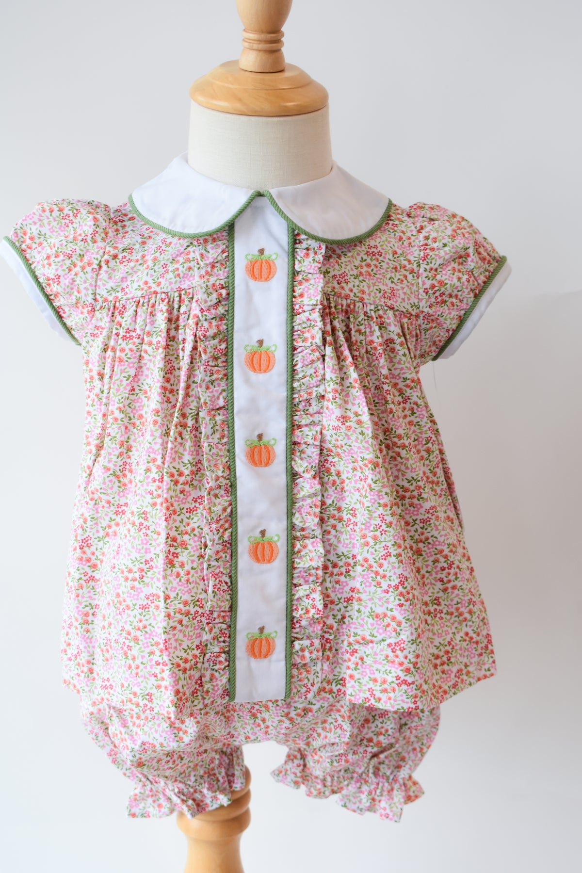 Pumpkin Embroidered Sally Bloomer Set-Autumn Grove Floral