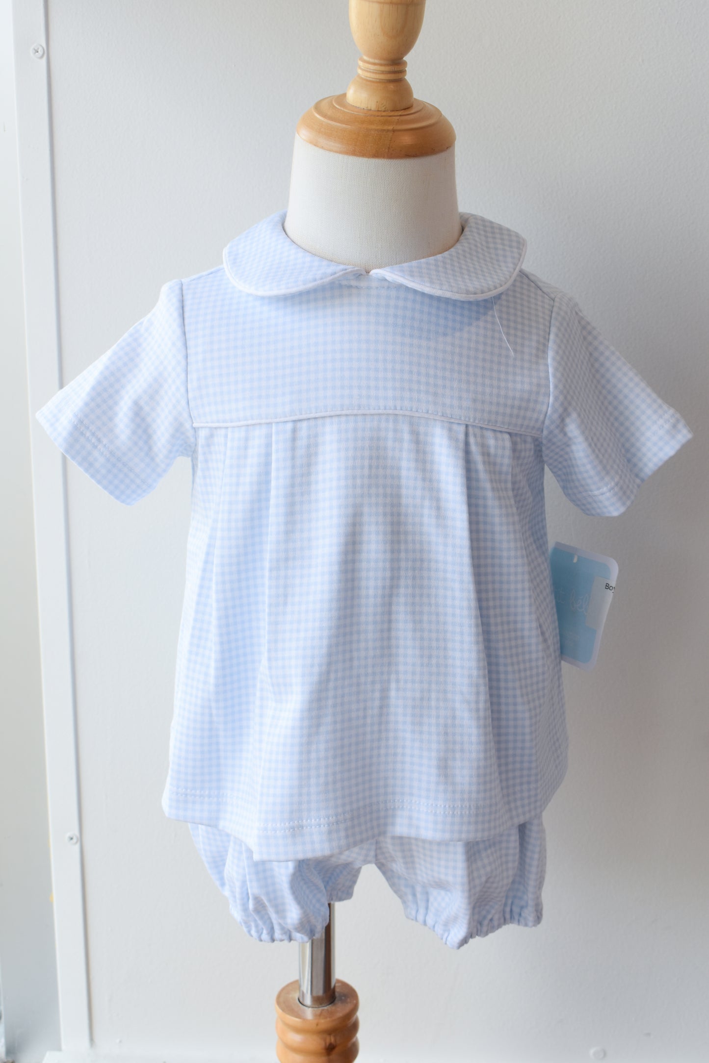 Bebe Blue Gingham Knit Boy Diaper Set