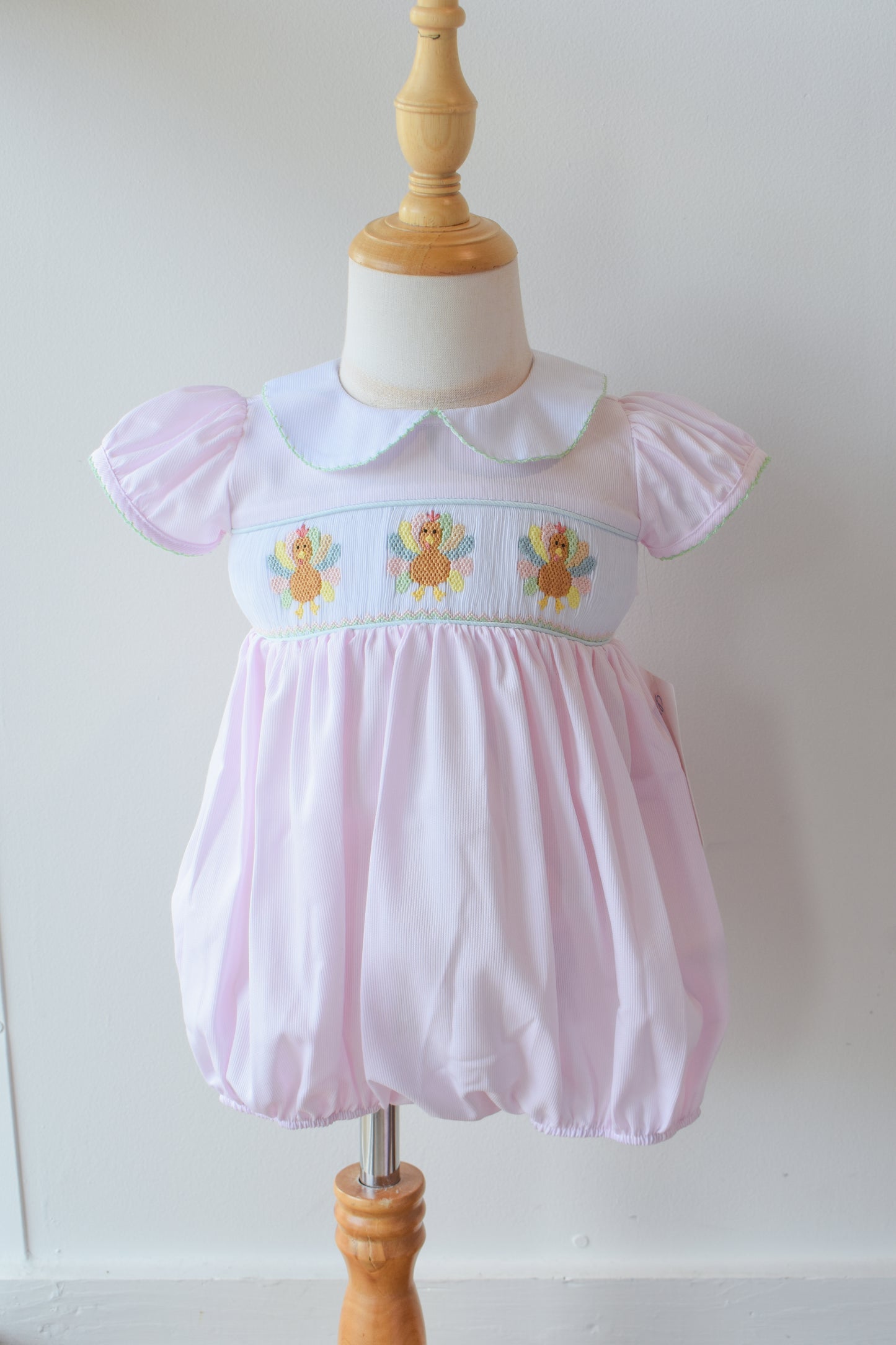 Rosie’s Colorful Turkeys Smocked Collared Bubble