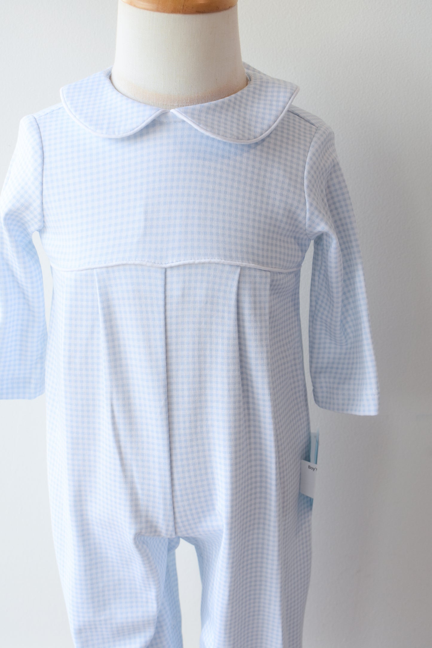 Bebe Blue Gingham Knit Long Sleeve Romper
