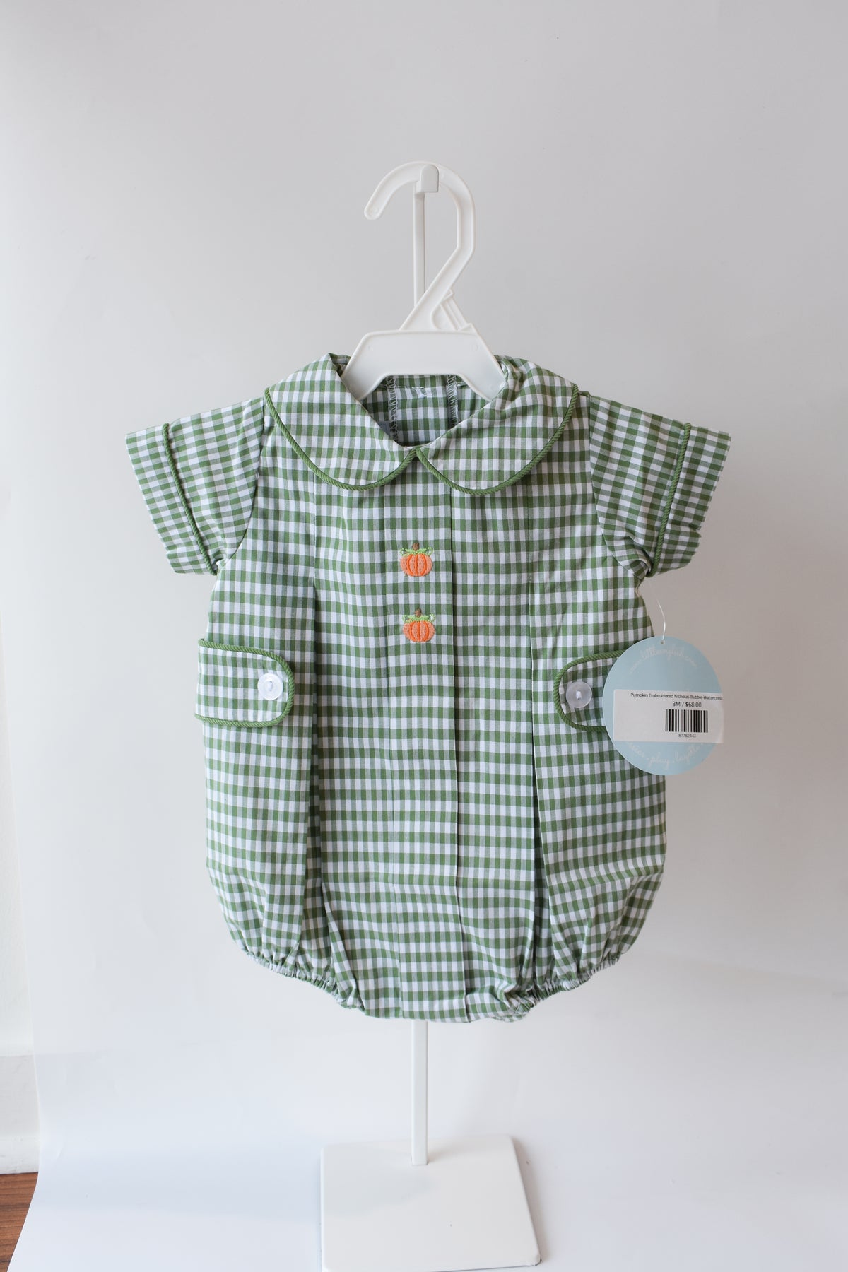 Pumpkin Embroidered Nicholas Bubble-Watercress Gingham