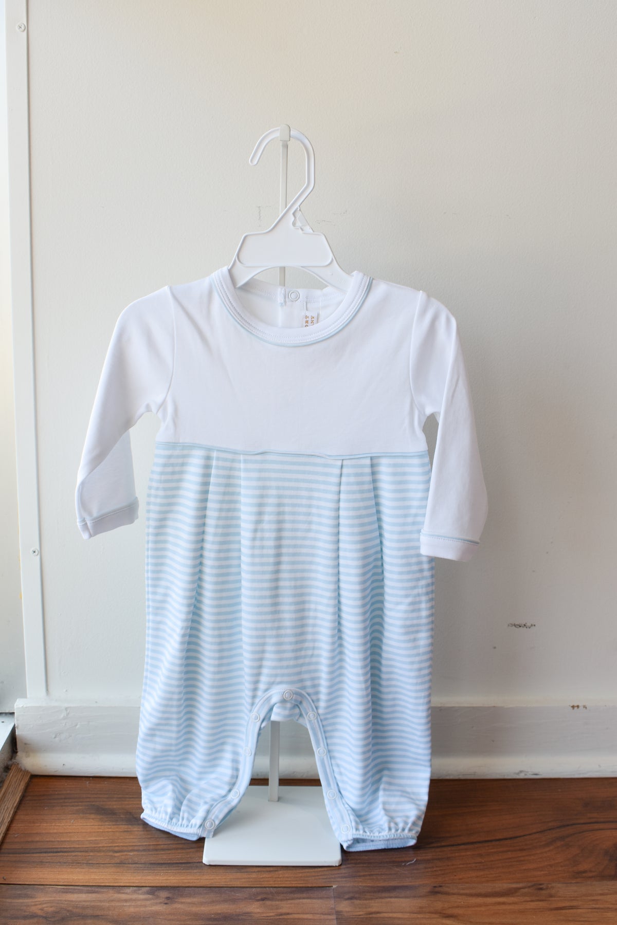 Long Sleeve Bradford Romper-White/Buckhead Blue Stripe