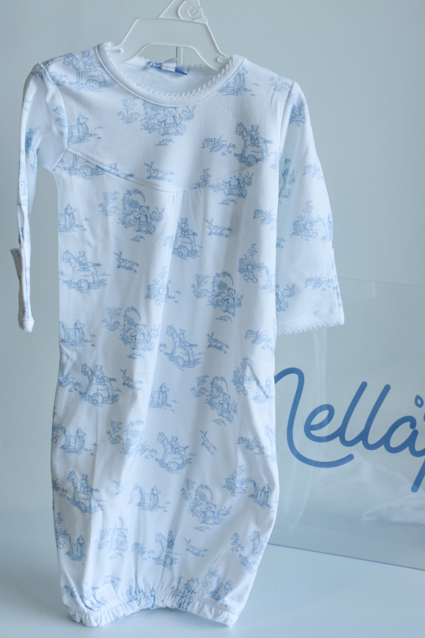 Classic Blue Toile Baby Gown