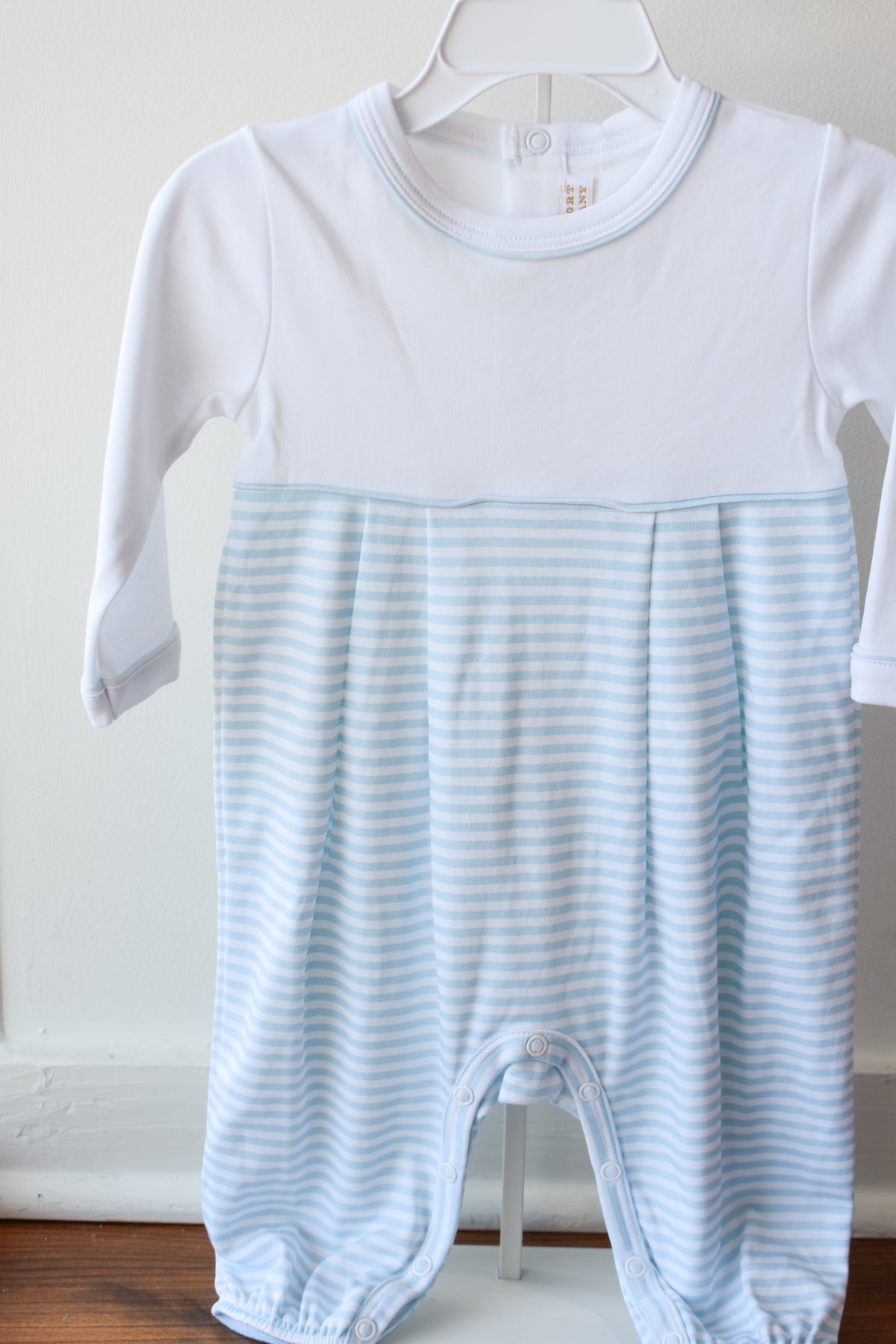 Long Sleeve Bradford Romper-White/Buckhead Blue Stripe