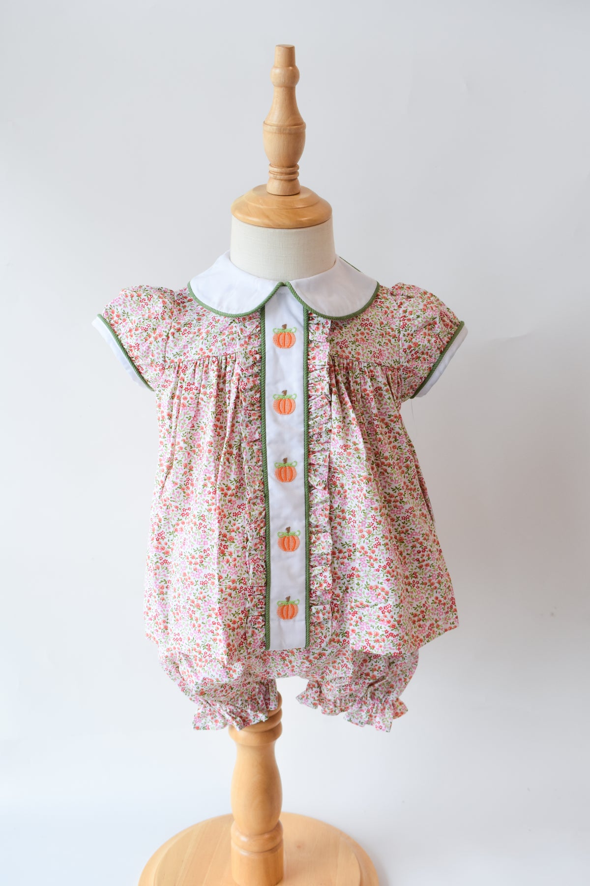 Pumpkin Embroidered Sally Bloomer Set-Autumn Grove Floral