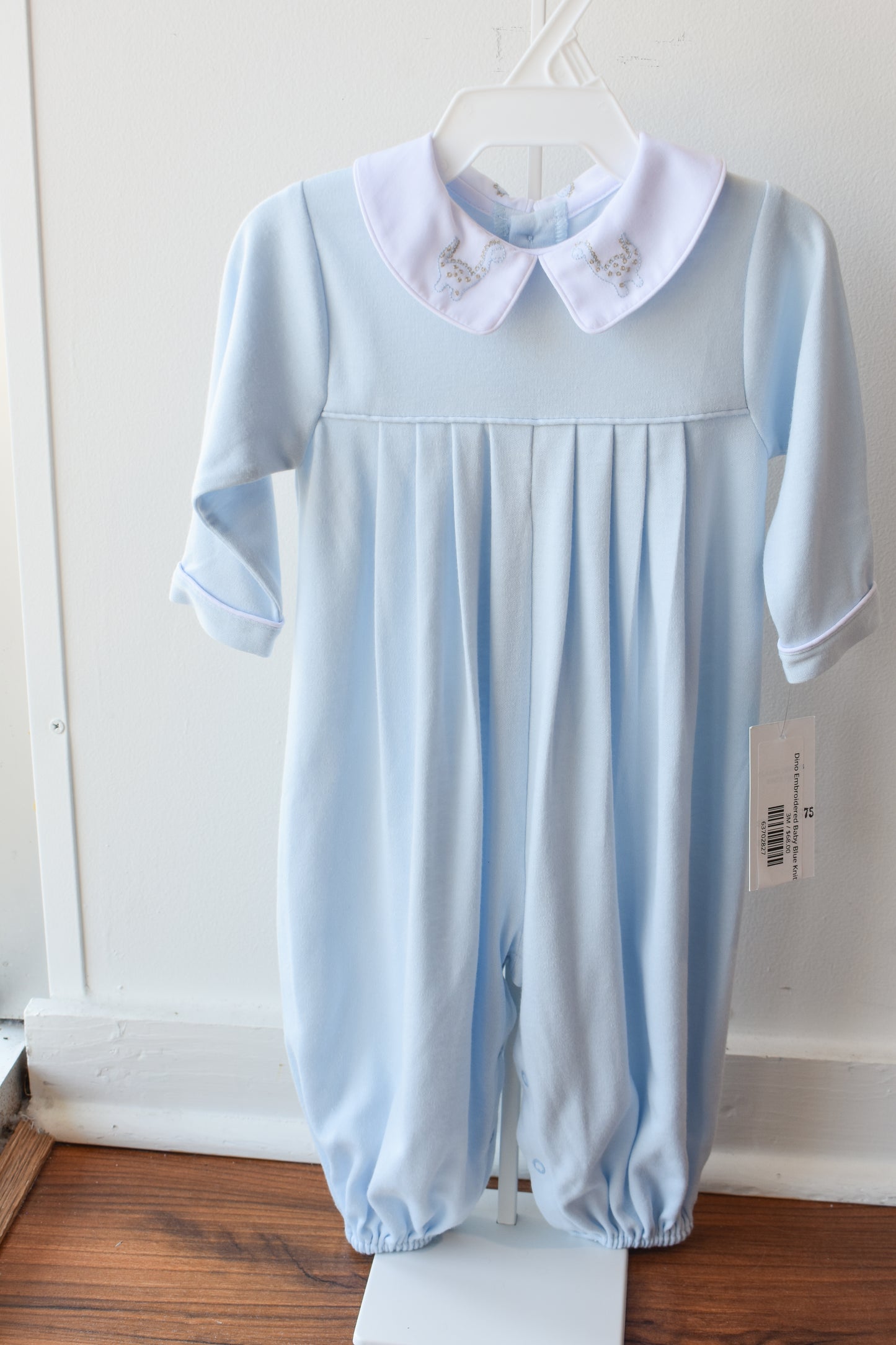 Dino Embroidered Baby Blue Knit Longall