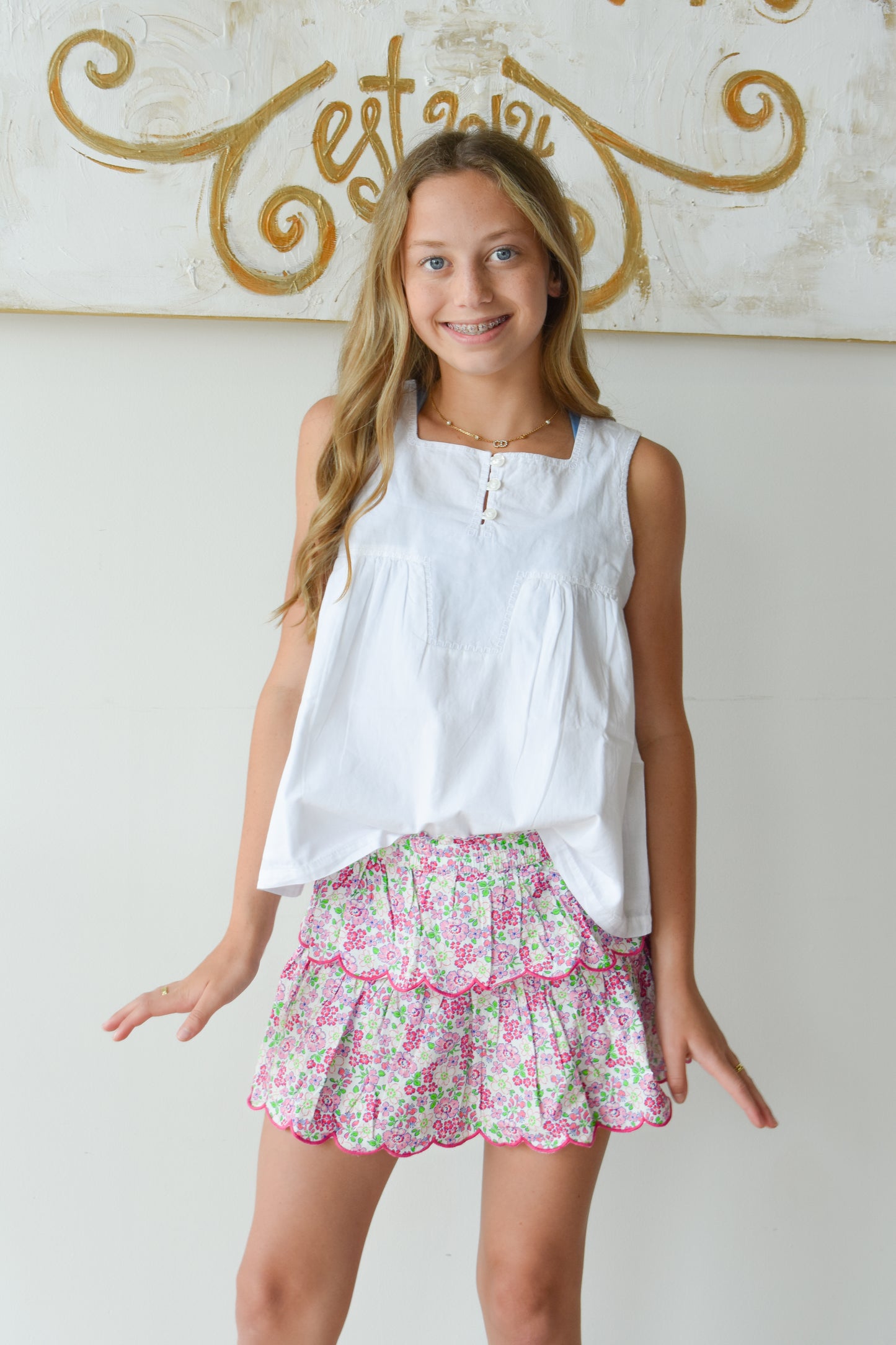 Two Tiered Skort-Pink Bloomsbury Blossoms
