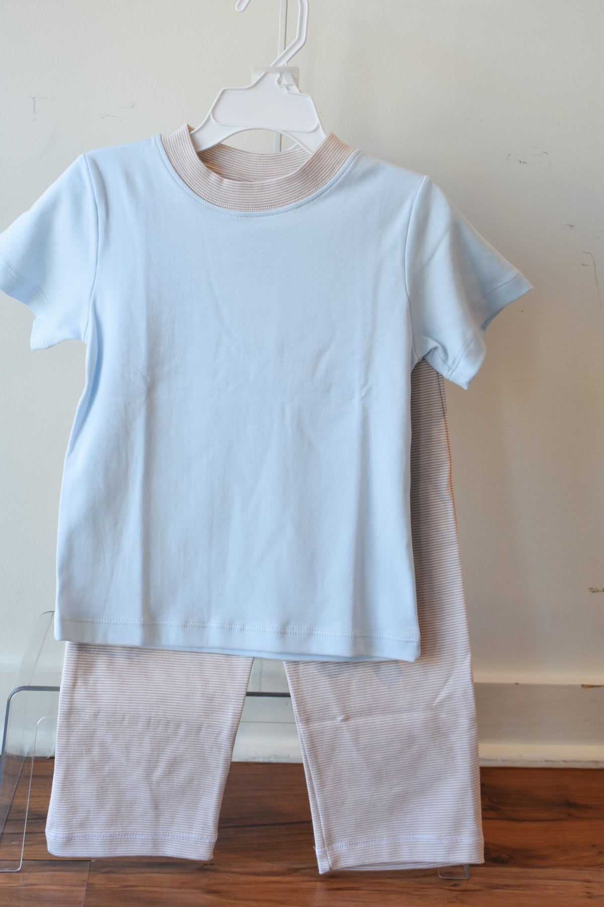 Fall Mini Stripe Blue Short Sleeve/Pant Set