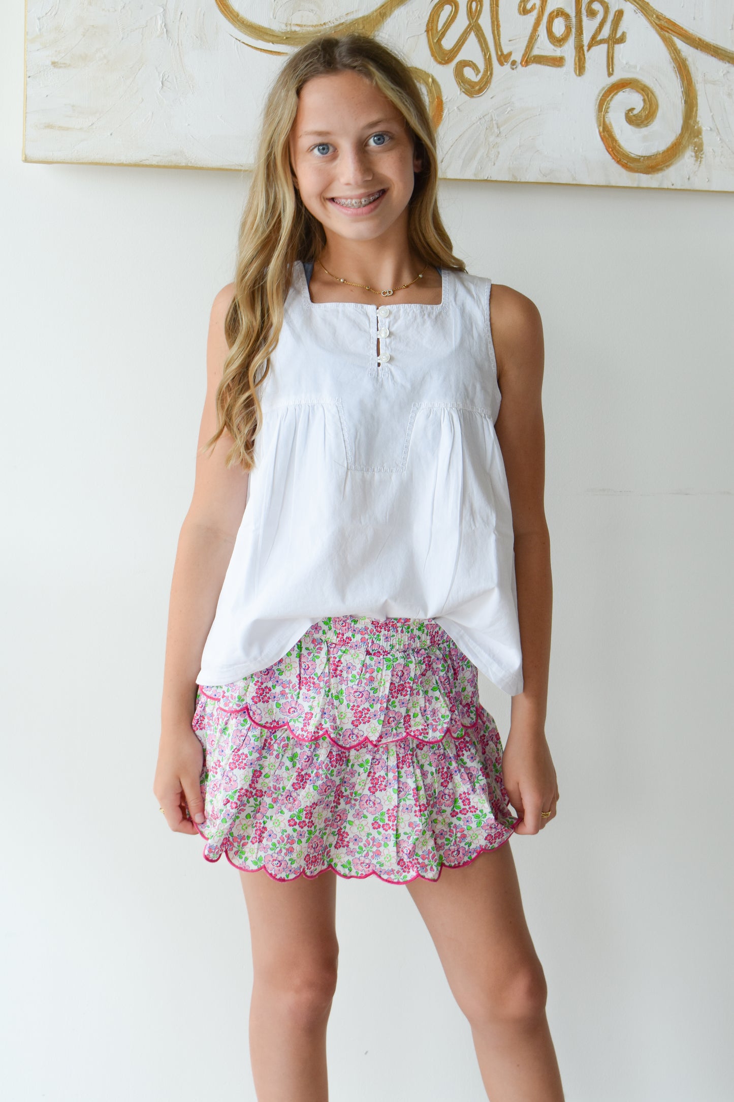 Two Tiered Skort-Pink Bloomsbury Blossoms