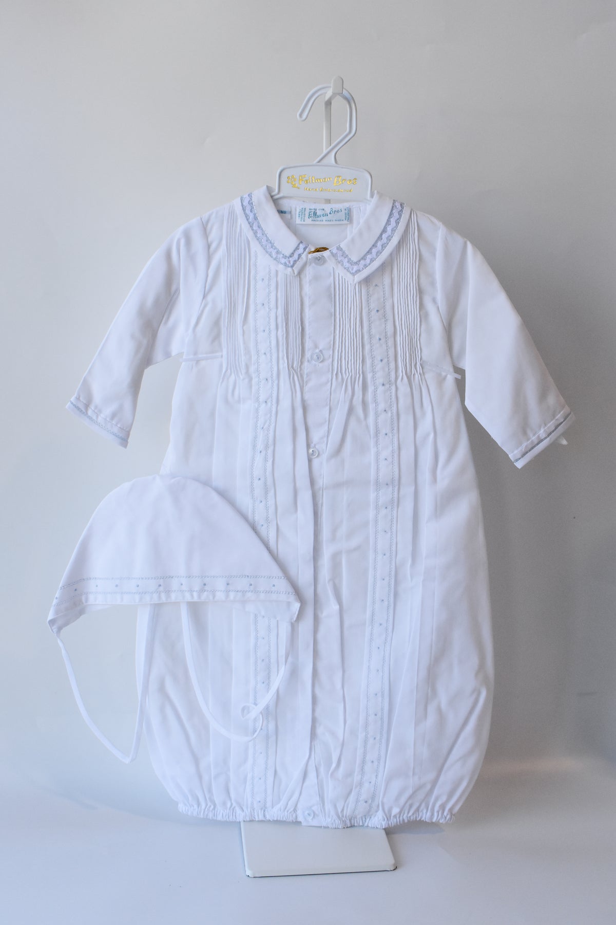 Boy's Pintuck "Take Me Home" Gown/Bonnet Set-White