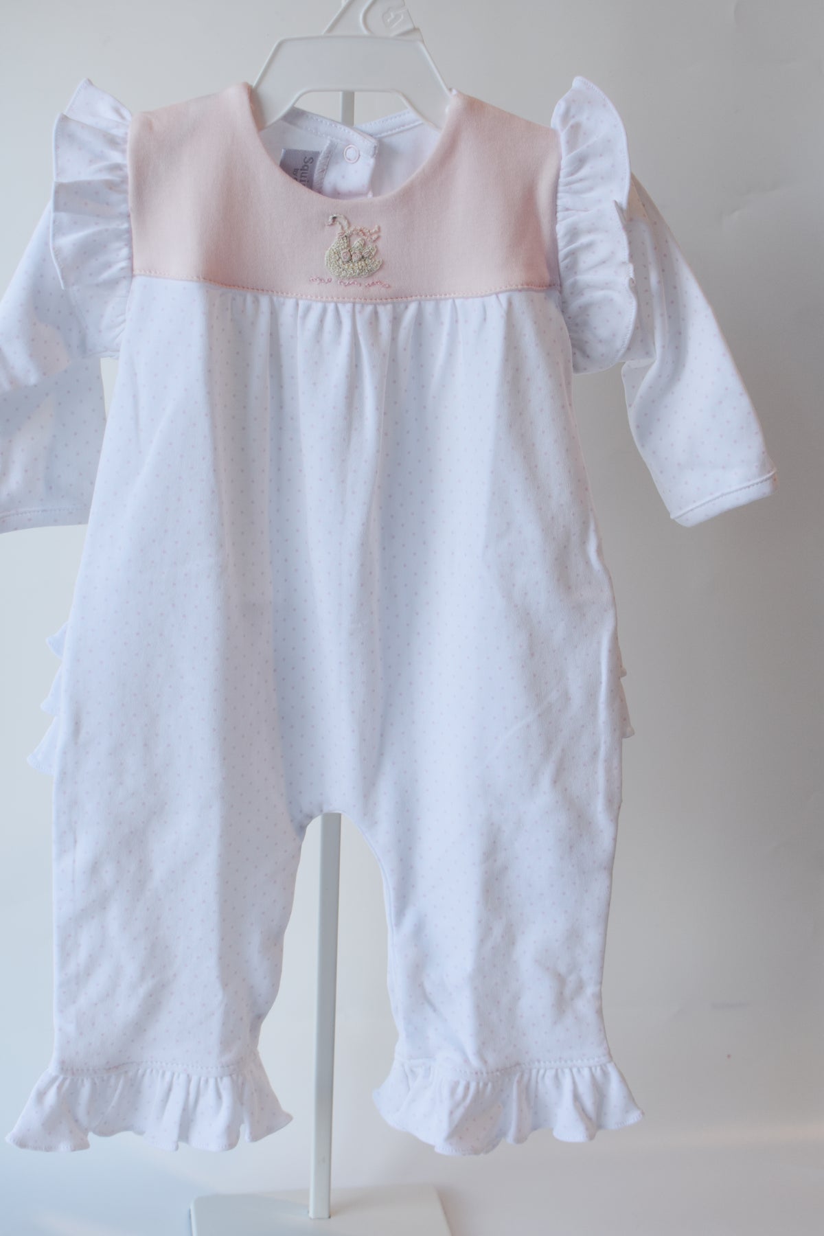 Darling Swan Pink Bitty Dot Ruffle Romper