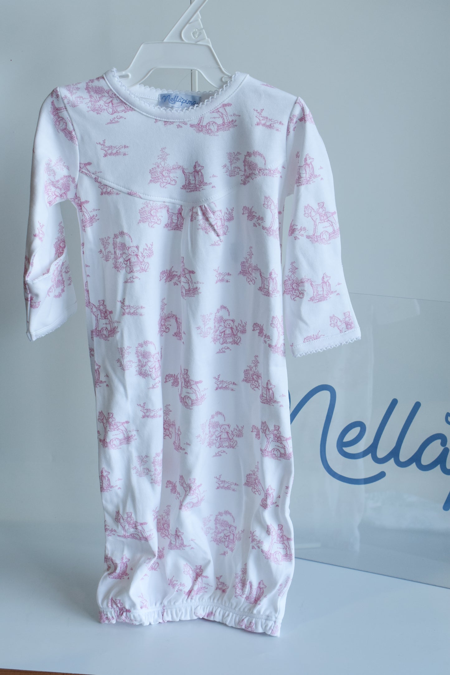 Classic Pink Toile Baby Gown