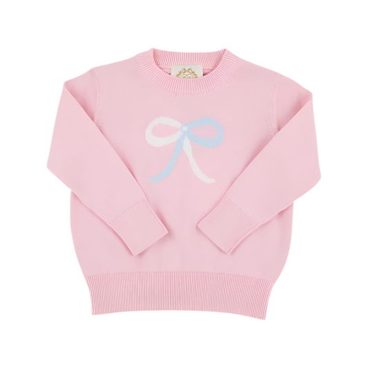 Isabelle's Intarsia Sweater-Palm Beach Pink/Blue Bow
