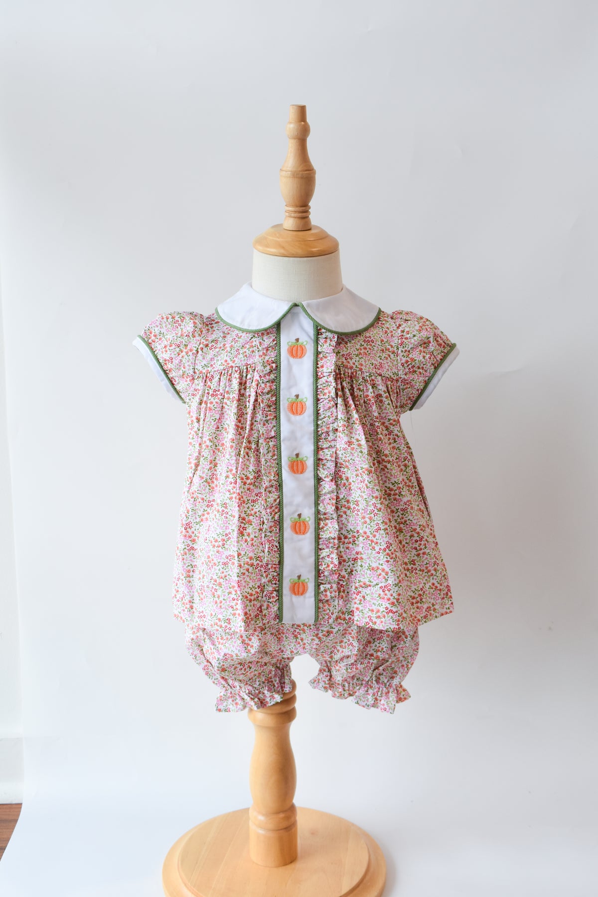 Pumpkin Embroidered Sally Bloomer Set-Autumn Grove Floral
