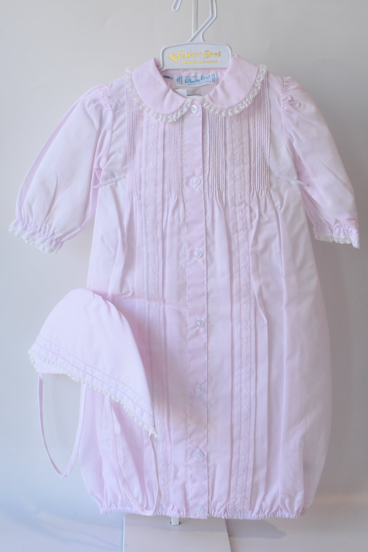 Girl's Pintuck and Lace "Take Me Home" Gown/Bonnet Set