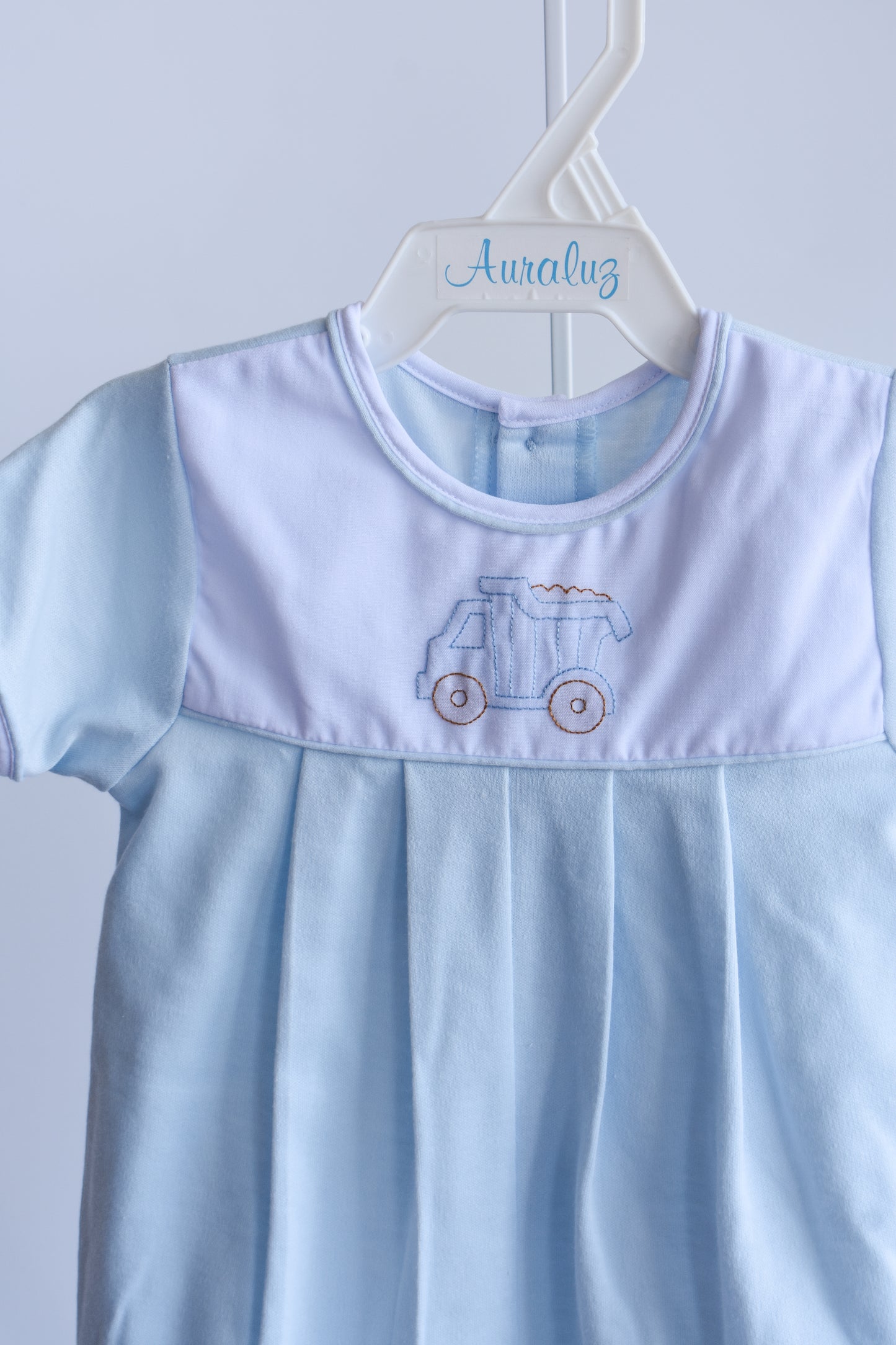 Little Loader Blue Knit Bubbled Romper