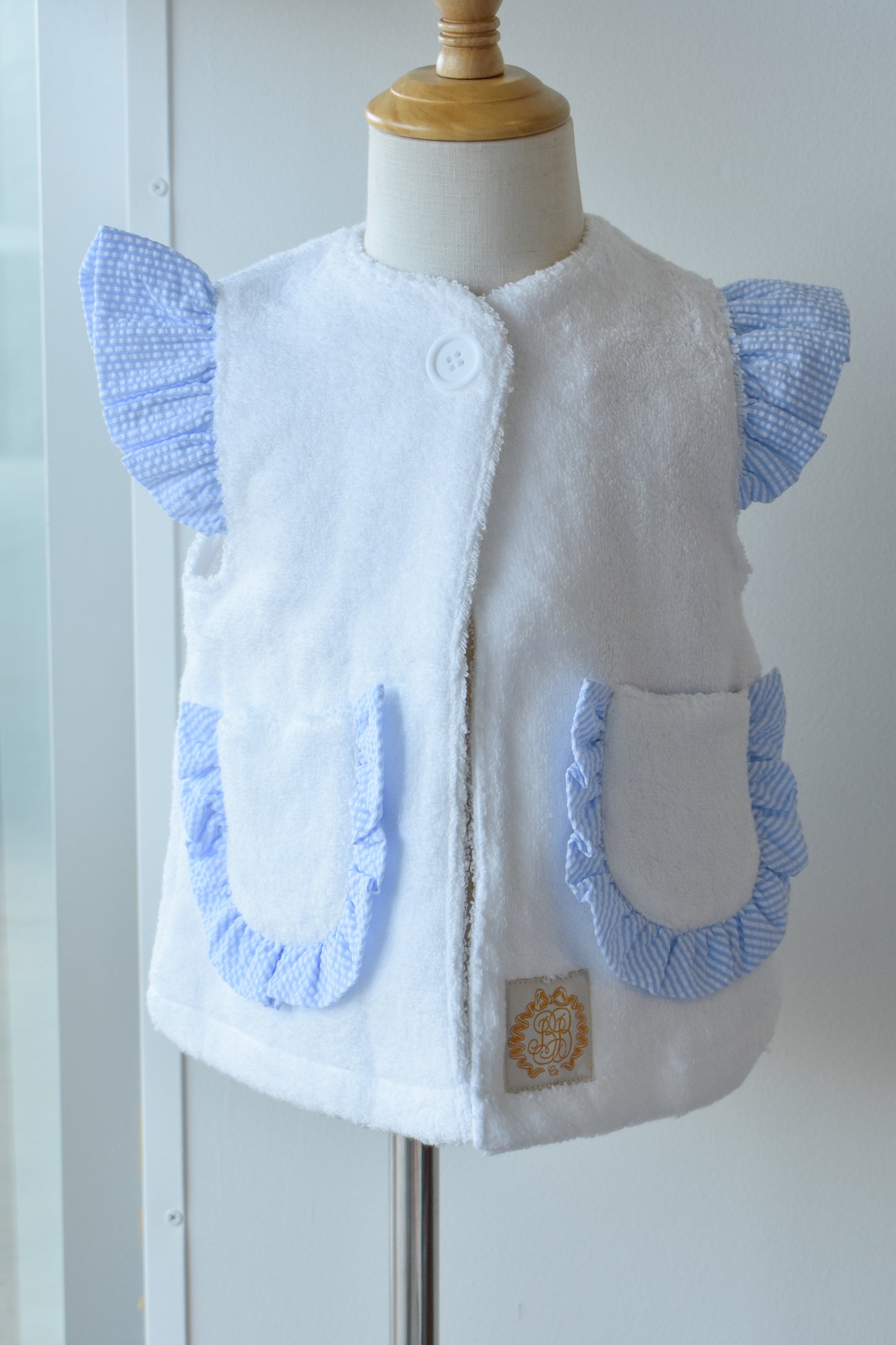 Callie Cover Up-White Terrycloth/Breakers Blue Seersucker
