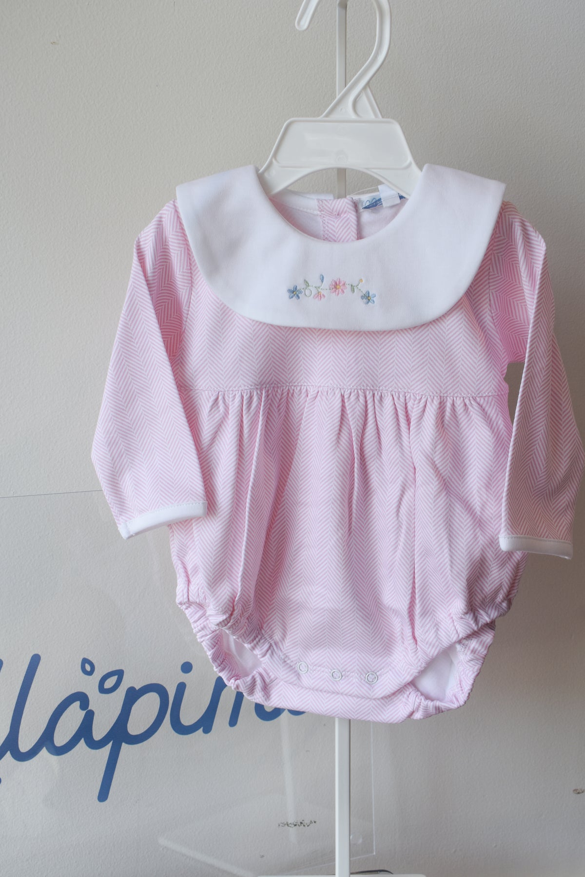 Pink Herringbone Floral Embroidered Bubble
