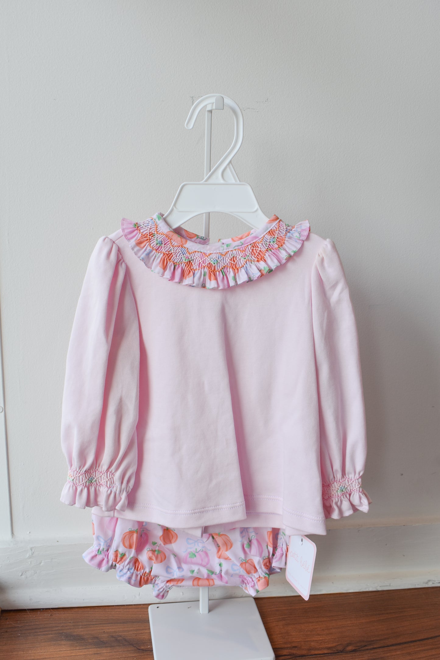 Piper’s Pumpkin Smocked Collar Knit Bloomer Set