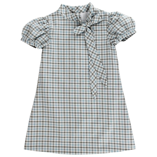 Pebbled Sky Plaid-Dressy Tie Dress