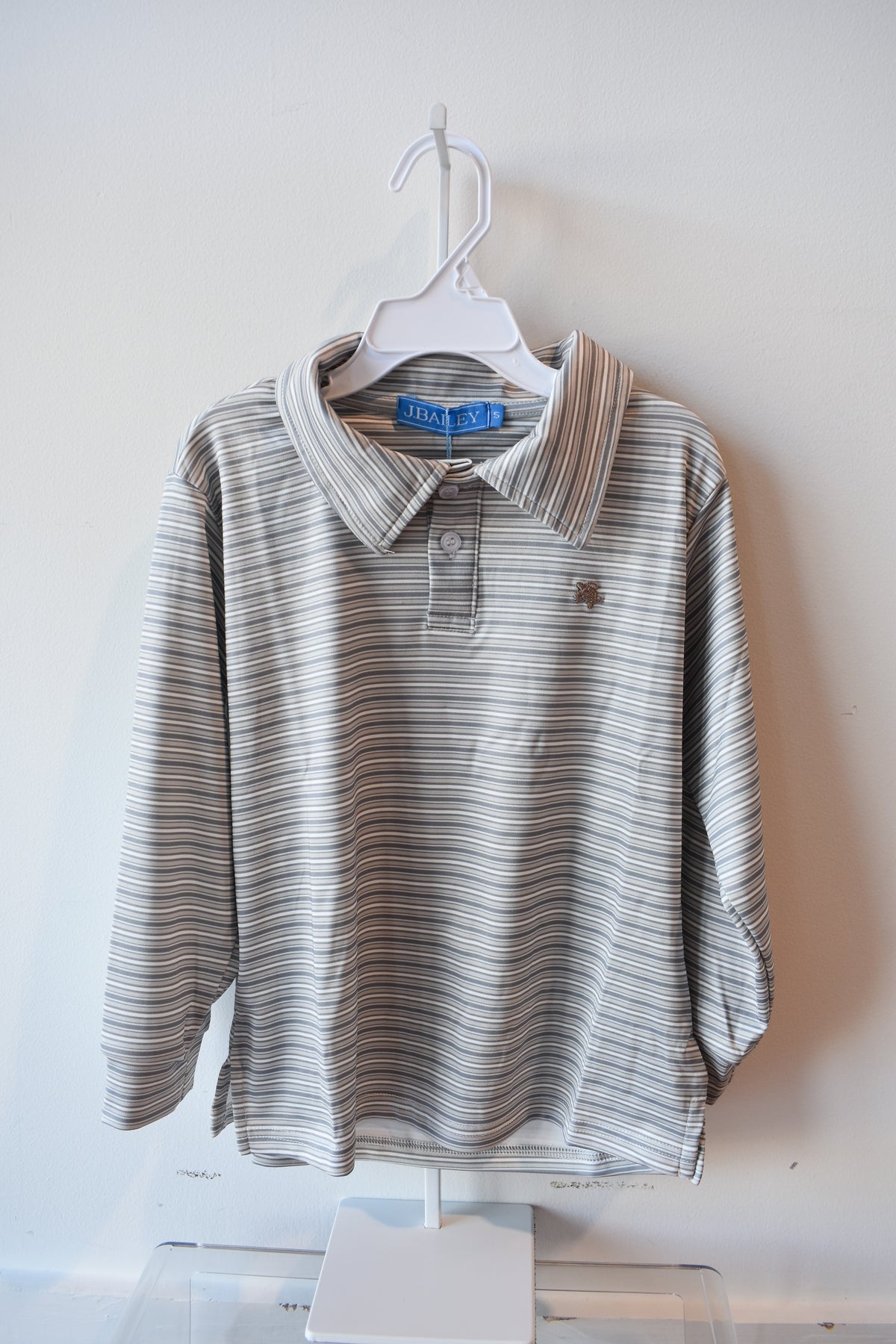 Long Sleeve Performance Polo-Grey Stripe