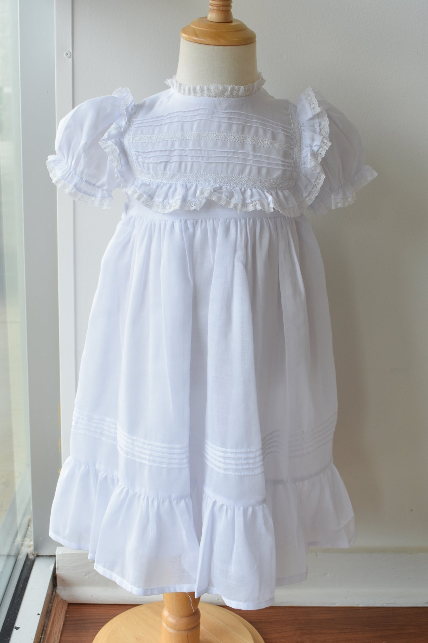 White Voile & Lace Wedding Dress-Tea Length