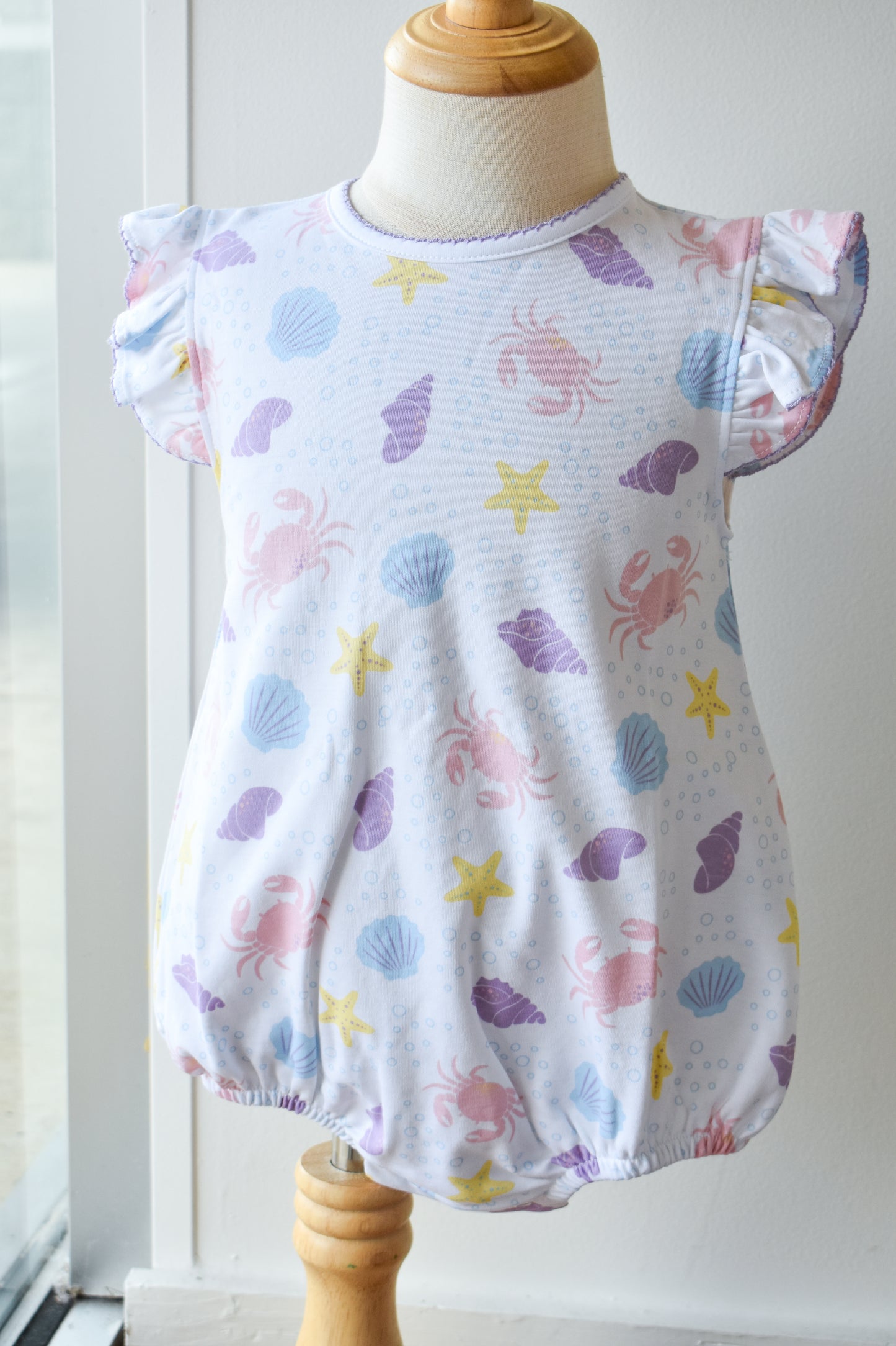 Printed Angel Sleeve Knit Bubble-Seashells